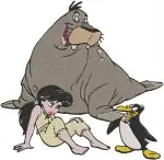 The Little Mermaid 2 Melody With Tip Penguin Dash Walrus And Posing On Rock - Filled Embroidery Design - 8134