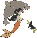 The Little Mermaid 2 Melody With Tip Penguin Dash Walrus And Posing On Rock - Filled Embroidery Design - 8136