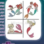 Disney Little Mermaid Ariel And Sisters Attina Alana Adella Lounging On Rocks Designs - Filled Embroidery Design - Instant Download