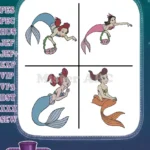 Disney Little Mermaid Ariel Sisters Attina Alana With Easter Baskets Mermaids - Filled Embroidery Design - Instant Download