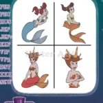 Disney Little Mermaid Ariel Sisters Attina Alana Adella Various Mermaid Poses Bundle - Filled Embroidery Design - Instant Download
