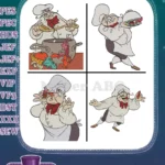 Disney Little Mermaid Chef Louis Preparing Seafood Funny Kitchen Scenes Set - Filled Embroidery Design - Instant Download