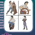 Disney Little Mermaid Prince Eric At Ships Wheel On Barrel Sailor Attire Collection - Filled Embroidery Design - Instant Download