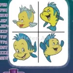 Disney Little Mermaid Flounder The Fish Ariels Best Friend Cute Poses - Filled Embroidery Design - Instant Download