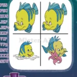 Disney Little Mermaid Flounder Fish In Water With Squid Playful Ocean Friend - Filled Embroidery Design - Instant Download