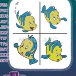Disney Little Mermaid Flounder Fish Blowing Bubbles Sad Waving Expressions - Filled Embroidery Design - Instant Download