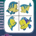 The Little Mermaid Flounder Ariels Best Friend Various Swimming And Posing Views - Filled Embroidery Design - Instant Download