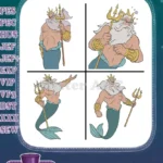 The Little Mermaid King Triton Ariels Father Various Regal And Stern Poses - Filled Embroidery Design - Instant Download