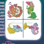 The Little Mermaid Underwater Band Seahorse Fish Crab Octopus Musical Instruments - Filled Embroidery Design - Instant Download