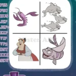 The Little Mermaid Characters Louis The Chef Sebastian Crab And Various Fish - Filled Embroidery Design - Instant Download