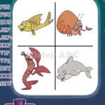 The Little Mermaid Sea Creatures Flounder Sebastian Crab And Dolphin Characters - Filled Embroidery Design - Instant Download