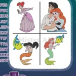 The Little Mermaid Ariel In Purple Dress Melody Daughter And Ariel Flounder - Filled Embroidery Design - Instant Download