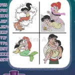 The Little Mermaid 2 Melody And Ariel Mother Daughter Scenes Human And Mermaid - Filled Embroidery Design - Instant Download
