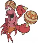 The Little Mermaid Sebastian Crab Playing Maracas Worried And With Tambourine - Filled Embroidery Design - 8172
