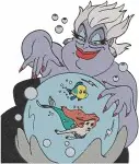 The Little Mermaid - Ursula The Sea Witch - Powerful Villain Poses And Ariel In Cauldron - Disney Ocean Queen - Filled Embroidery Design - 8232