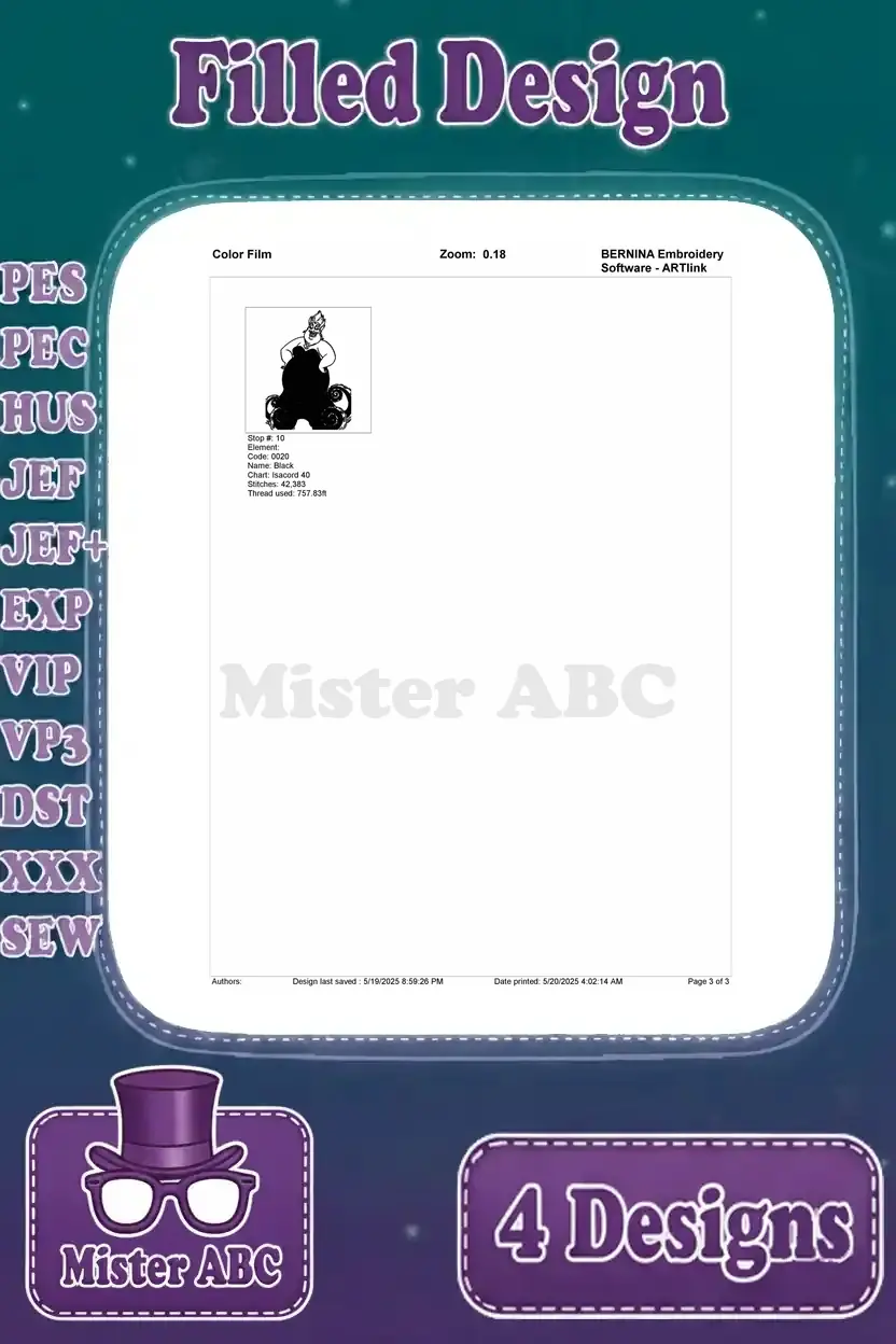 Third page of the color film for Ursula design 2, concluding the visual guide for the complete embroidery process.