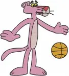 The Pink Panther - Cool Pink Panther With Basketball Flowers And Standing Poses - Classic Coon Character - Filled Embroidery Design - 8299