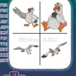 The Little Mermaid Scuttle Seagull Various Flying And Standing Character Views - Filled Embroidery Design - Instant Download