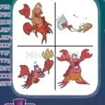 The Little Mermaid Sebastian Crab Various Poses With Goldfish And Crown Bubbles - Filled Embroidery Design - Instant Download