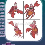The Little Mermaid - Sebastian The Crab - Frantic And Expressive Character Poses - Worried Crab Friend - Filled Embroidery Design - Instant Download
