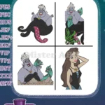 The Little Mermaid - Ursula With Flotsam Jetsam And Human Vanessa Form - Villain'S Transformation And Allies - Filled Embroidery Design - Instant Download