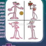 The Pink Panther - Cool Pink Panther With Basketball Flowers And Standing Poses - Classic Coon Character - Filled Embroidery Design - Instant Download
