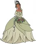 Disney Princess And Frog Tiana Green Gown Graceful Standing And Dancing - Filled Embroidery Design - 8374