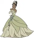 Disney Princess And Frog Tiana Green And Blue Gowns Elegant Princess Poses - Filled Embroidery Design - 8401