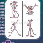 Pink Panther Coon Character Cool Poses Standing Waving Classic Animation Bundle - Filled Embroidery Design - Instant Download