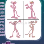 Pink Panther Classic Coon Character Various Standing And Walking Poses Collection - Filled Embroidery Design - Instant Download