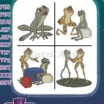 Disney Princess And Frog Tiana And Naveen As Frogs Dancing With Turtle Set - Filled Embroidery Design - Instant Download