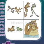 Disney Princess And Frog Tiana Naveen Frogs Louis Alligator Playing Trumpet - Filled Embroidery Design - Instant Download