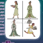Disney Princess And Frog Tiana Waitress Outfit Green Dress Serving Beignets Set - Filled Embroidery Design - Instant Download