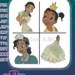 Disney Princess And Frog Tiana Working Close Up Portrait Green Gown Dreamer Set - Filled Embroidery Design - Instant Download