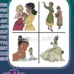 Disney Princess And Frog Tiana Charlotte La Bouff Prince Naveen Friends Couple - Filled Embroidery Design - Instant Download