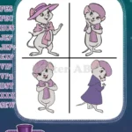 Disney The Rescuers Miss Bianca Mouse Heroine Elegant Purple Hat Scarf - Filled Embroidery Design - Instant Download