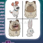Secret Life Of Pets Max Dog Mel Pug And Snowball Bunny Character Expressions - Filled Embroidery Design - Instant Download