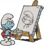 The Smurfs Painter Smurf Smurfs Playing Pranks And Smurf With Flowers Group - Filled Embroidery Design - 8467