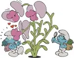 The Smurfs Painter Smurf Smurfs Playing Pranks And Smurf With Flowers Group - Filled Embroidery Design - 8470