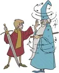 Sword In The Stone Merlin hur W Madam Mim As Cat And hur As Fish - Filled Embroidery Design - 8499