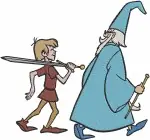 Sword In The Stone Merlin hur W Madam Mim As Cat And hur As Fish - Filled Embroidery Design - 8501