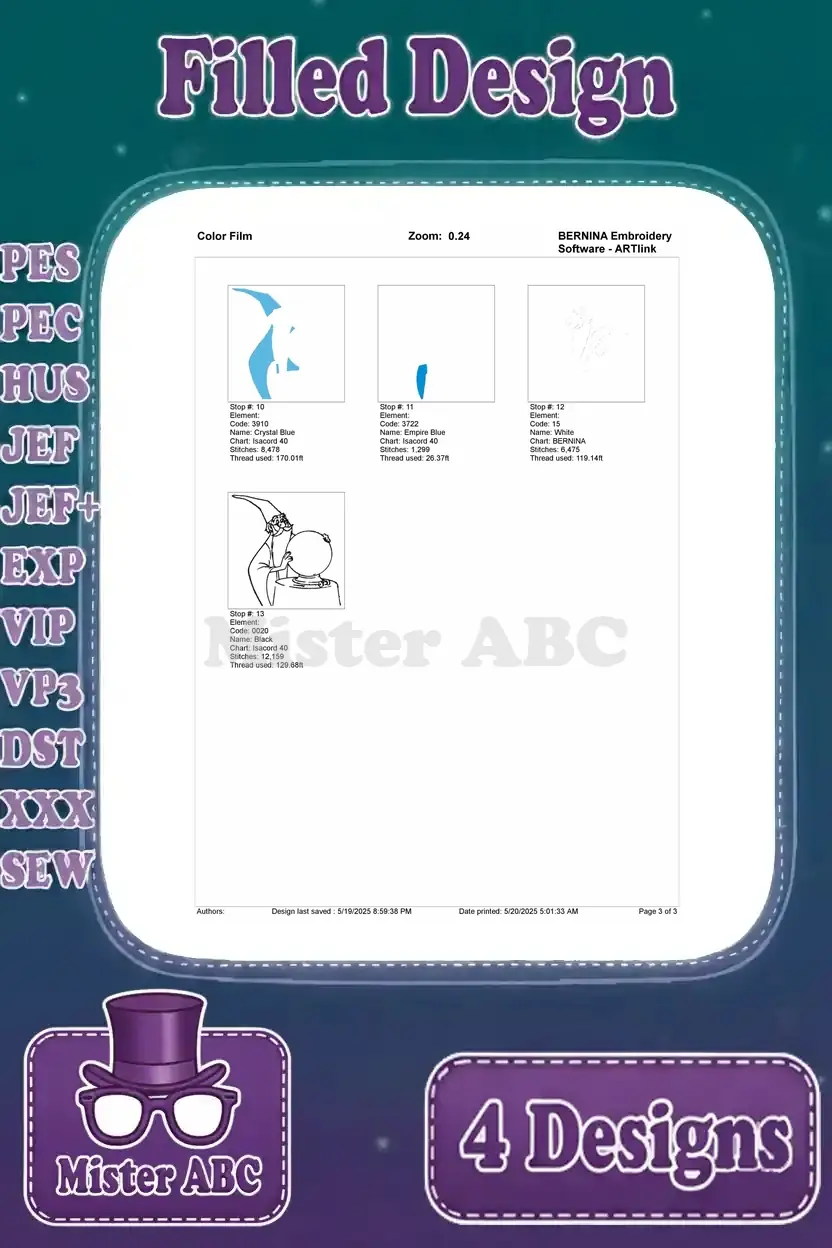Second page of the color film for Merlin with crystal ball, showing remaining color steps and the final outline.