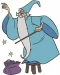 Sword In The Stone Merlin Wizard Various Magical Poses With Crystal Ball And Tea - Filled Embroidery Design - 8514
