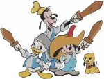 Three Musketeers Mickey Donald Goofy Minnie Daisy Clarabelle Royal Characters - Filled Embroidery Design - 8522