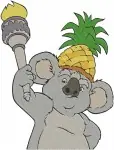 Coon Koala With Ice Cream And Pineapple - Giraffe And Dragonfly - Summer Fun Animals - Filled Embroidery Design - 8555
