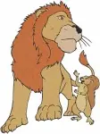 Coon Lion Father And Cub - Majestic King And Playful Offspring - Safari Animal Family - Filled Embroidery Design - 8564