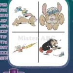 The Smurfs Baby Smurf On Rabbit Dragon Fire And Gargamel With Azrael Cat - Filled Embroidery Design - Instant Download