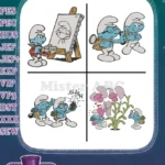 The Smurfs Painter Smurf Smurfs Playing Pranks And Smurf With Flowers Group - Filled Embroidery Design - Instant Download