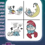 The Smurfs Exploding Gift Smurf Sleeping On Moon Sleepy Smurf And Jokey Smurf - Filled Embroidery Design - Instant Download