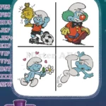 The Smurfs Soccer Smurf Jester Smurf Smurf With Flower And Thinking Smurf Poses - Filled Embroidery Design - Instant Download